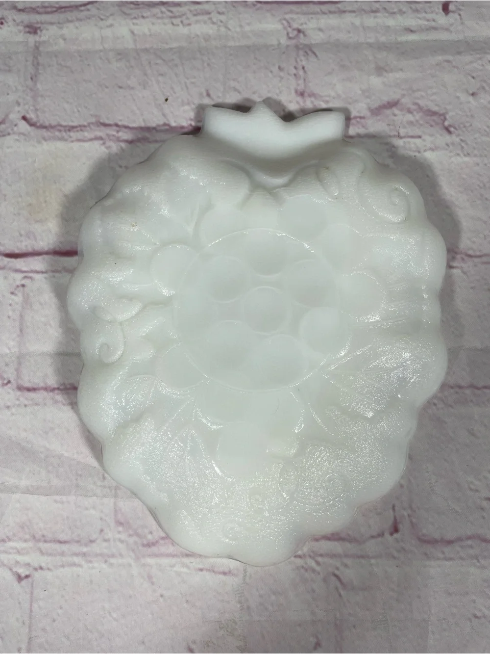 Vintage White Milk Glass Raised Grape Cluster and Leaves Candy Relish Dish Tray